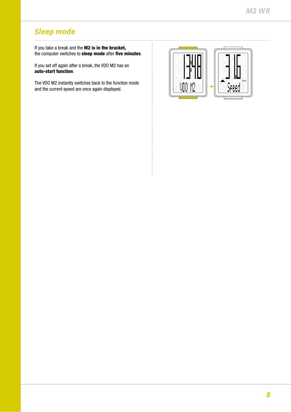 8m2 wr sleep mode | VDO M2WR User Manual | Page 8 / 26