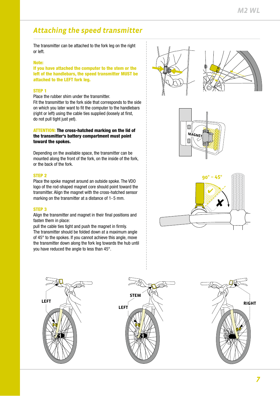 7m2 wl, Attaching the speed transmitter | VDO M2WL User Manual | Page 7 / 28