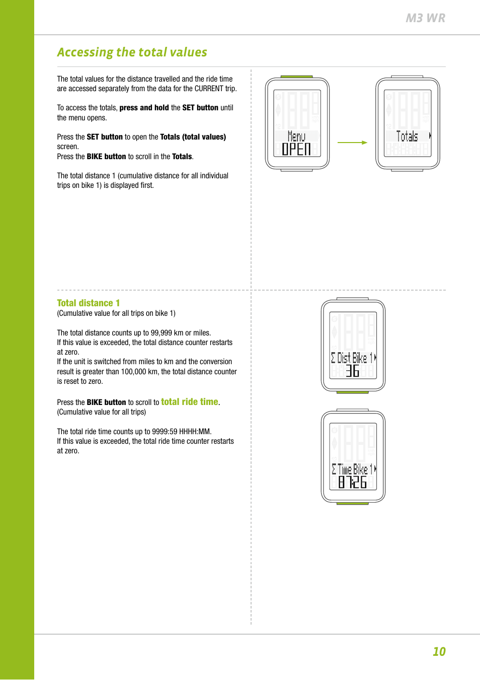 10 m3 wr accessing the total values | VDO M3WR User Manual | Page 10 / 39