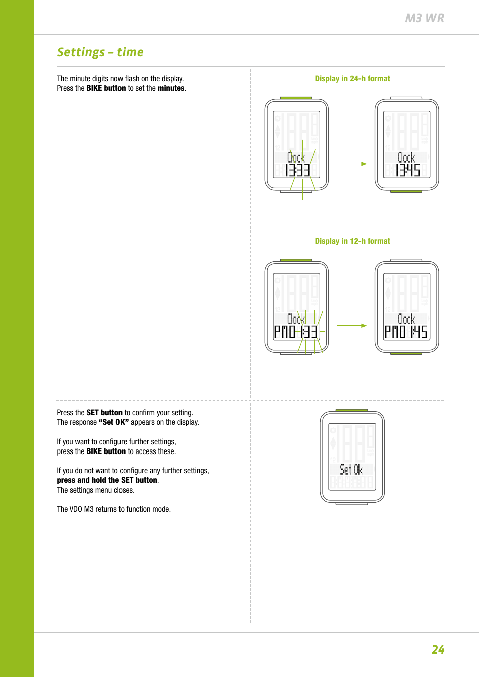 24 m3 wr settings – time | VDO M3WR User Manual | Page 24 / 39