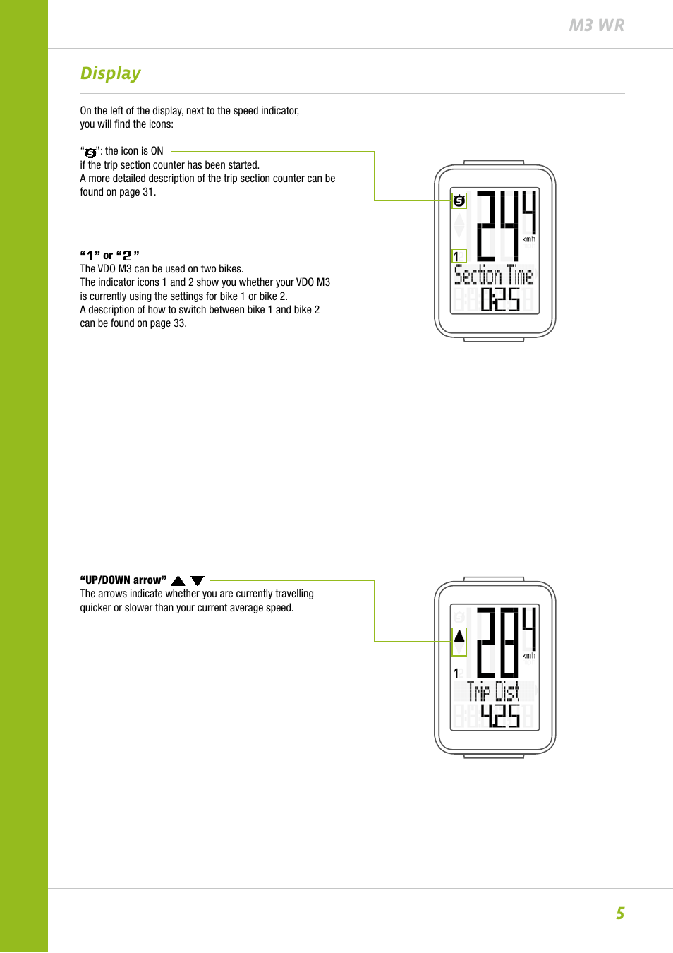 5m3 wr display | VDO M3WR User Manual | Page 5 / 39