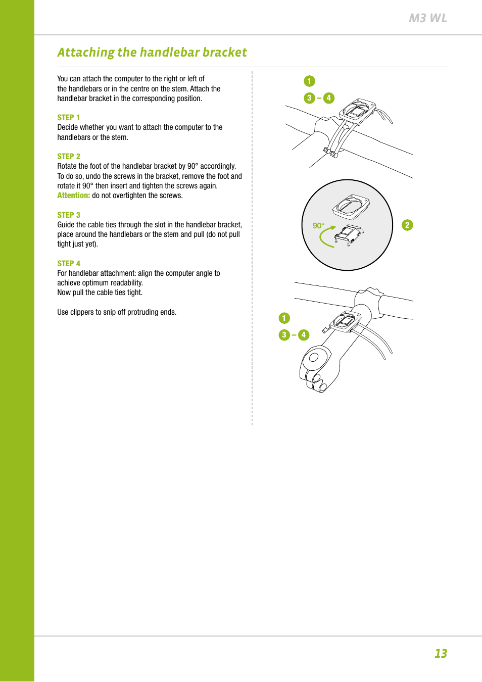 13 m3 wl, Attaching the handlebar bracket | VDO M3WL User Manual | Page 13 / 41