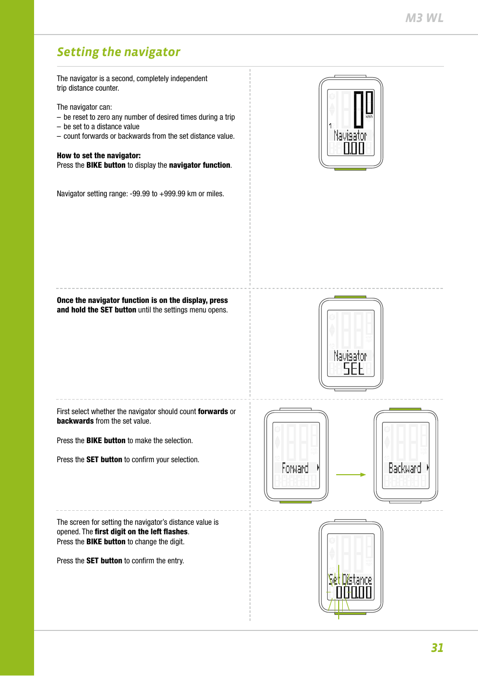 31 m3 wl setting the navigator | VDO M3WL User Manual | Page 31 / 41