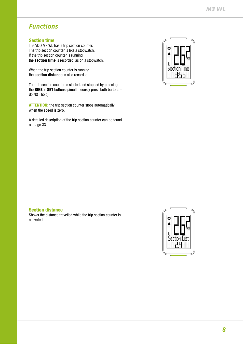 8m3 wl functions | VDO M3WL User Manual | Page 8 / 41