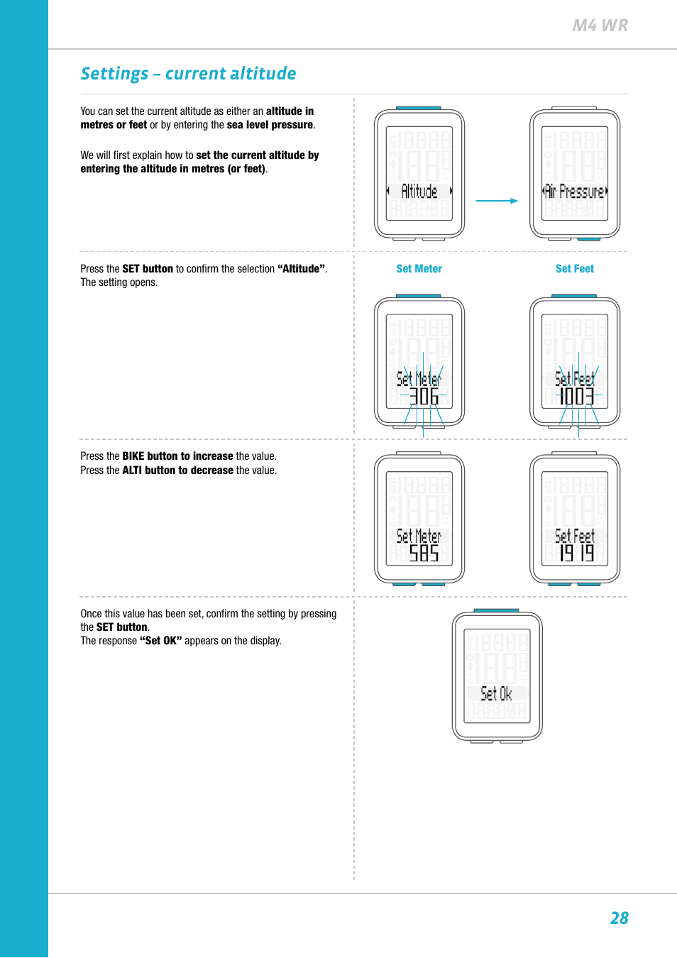 28 m4 wr settings – current altitude | VDO M4WR User Manual | Page 28 / 52