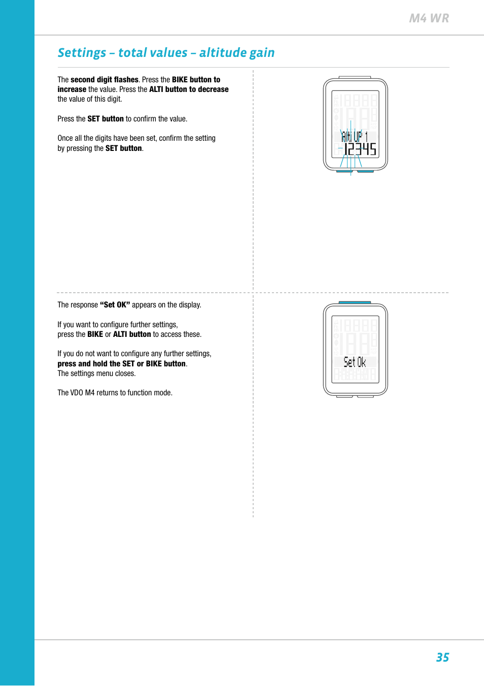 35 m4 wr settings – total values – altitude gain | VDO M4WR User Manual | Page 35 / 52