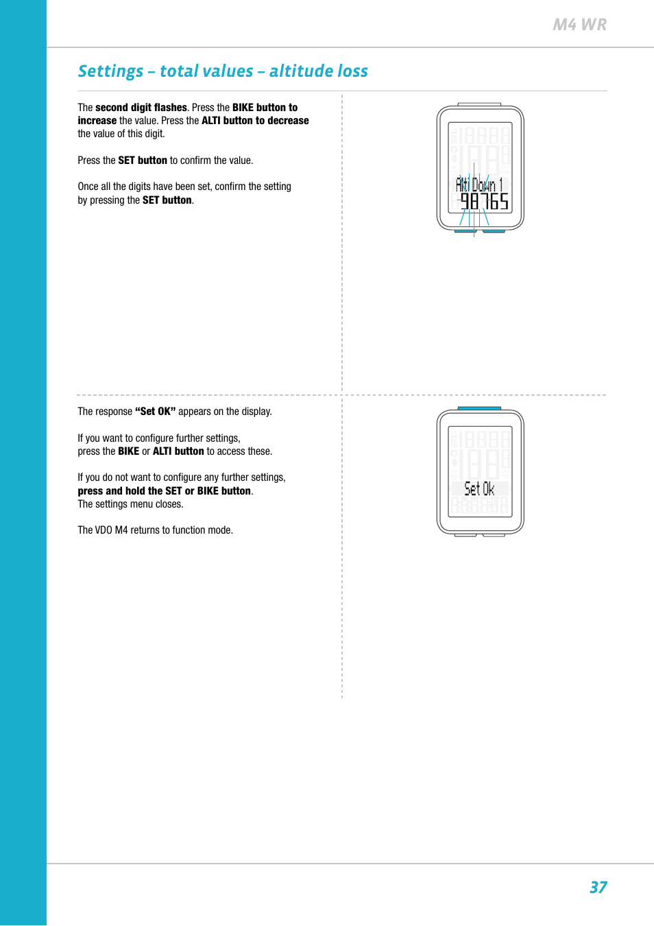 37 m4 wr settings – total values – altitude loss | VDO M4WR User Manual | Page 37 / 52