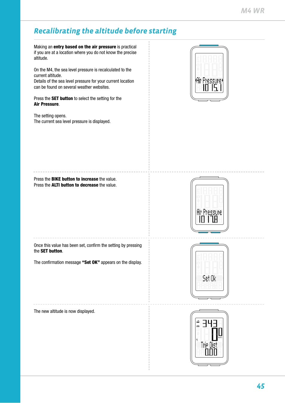 45 m4 wr, Recalibrating the altitude before starting | VDO M4WR User Manual | Page 45 / 52