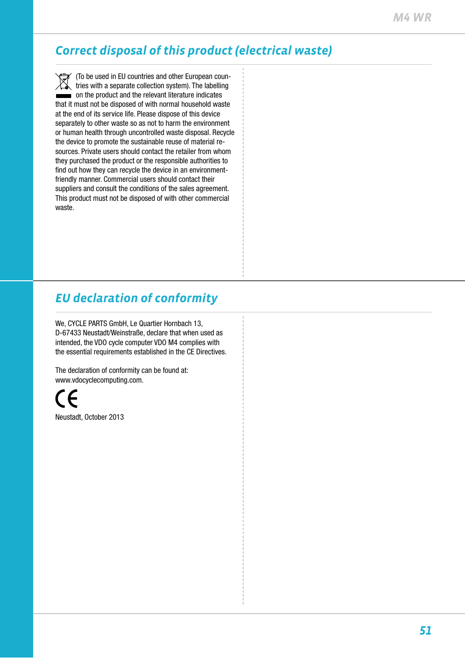 Eu declaration of conformity | VDO M4WR User Manual | Page 51 / 52