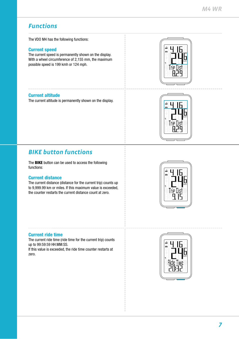 7m4 wr functions, Bike button functions | VDO M4WR User Manual | Page 7 / 52