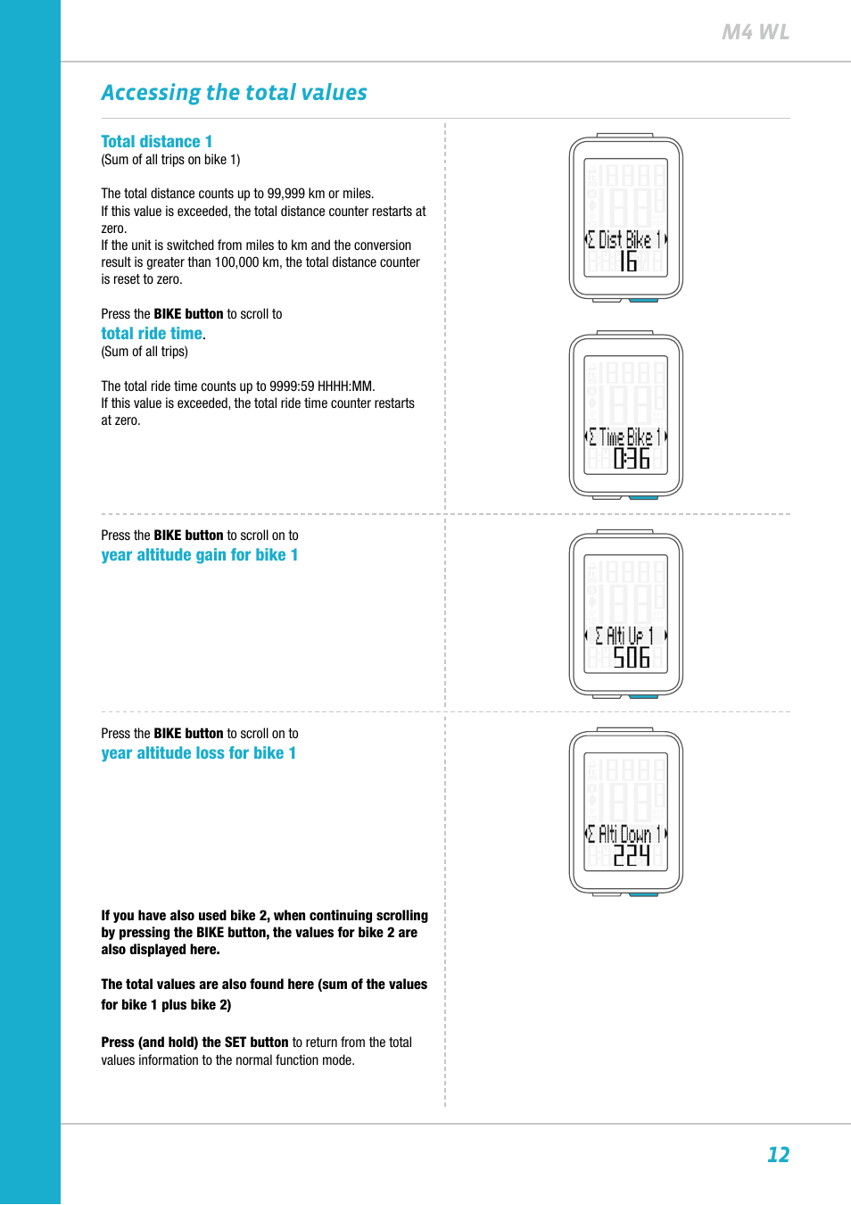 12 m4 wl accessing the total values | VDO M4WL User Manual | Page 12 / 54