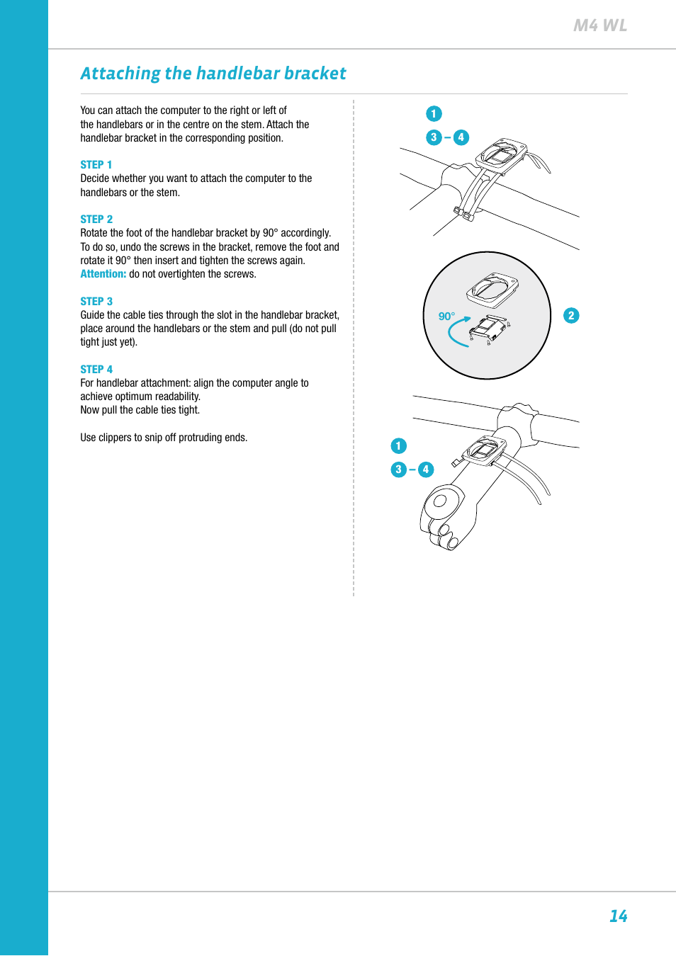 14 m4 wl, Attaching the handlebar bracket | VDO M4WL User Manual | Page 14 / 54