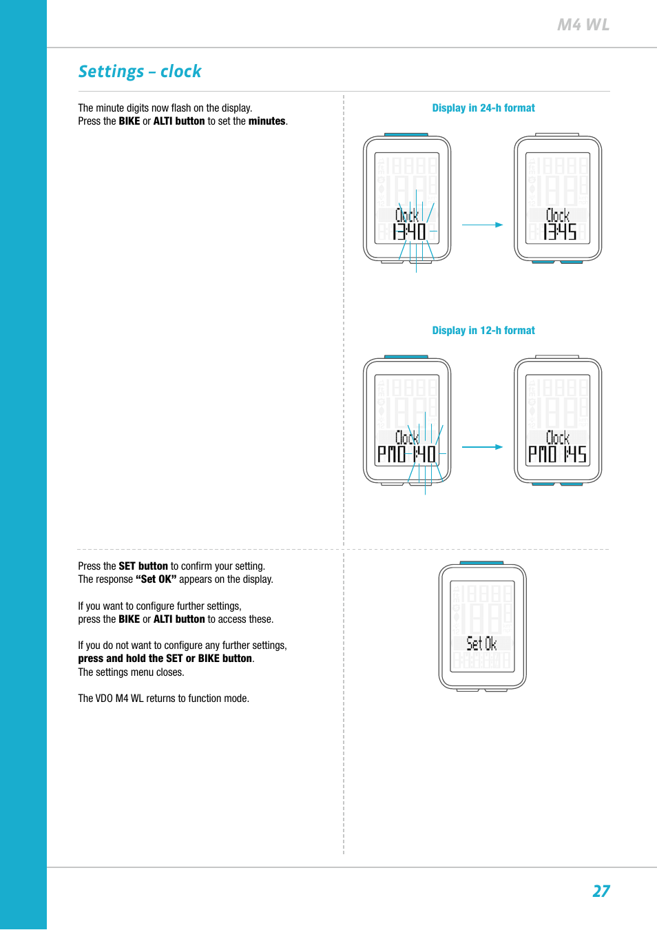 27 m4 wl settings – clock | VDO M4WL User Manual | Page 27 / 54