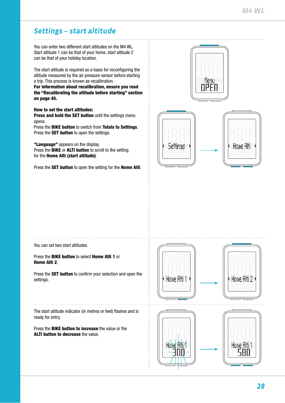 28 m4 wl settings – start altitude | VDO M4WL User Manual | Page 28 / 54