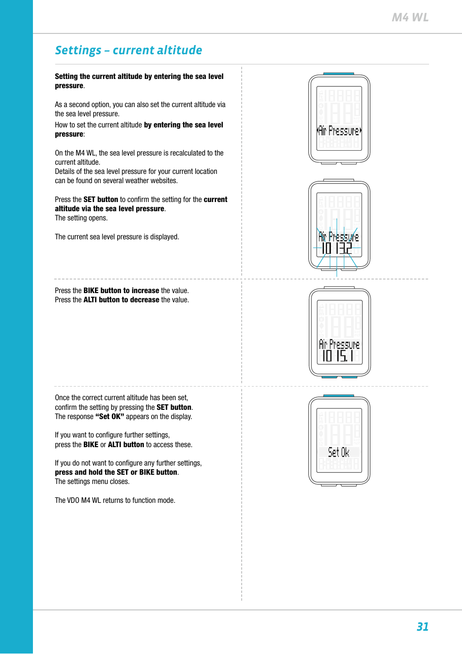 31 m4 wl settings – current altitude | VDO M4WL User Manual | Page 31 / 54