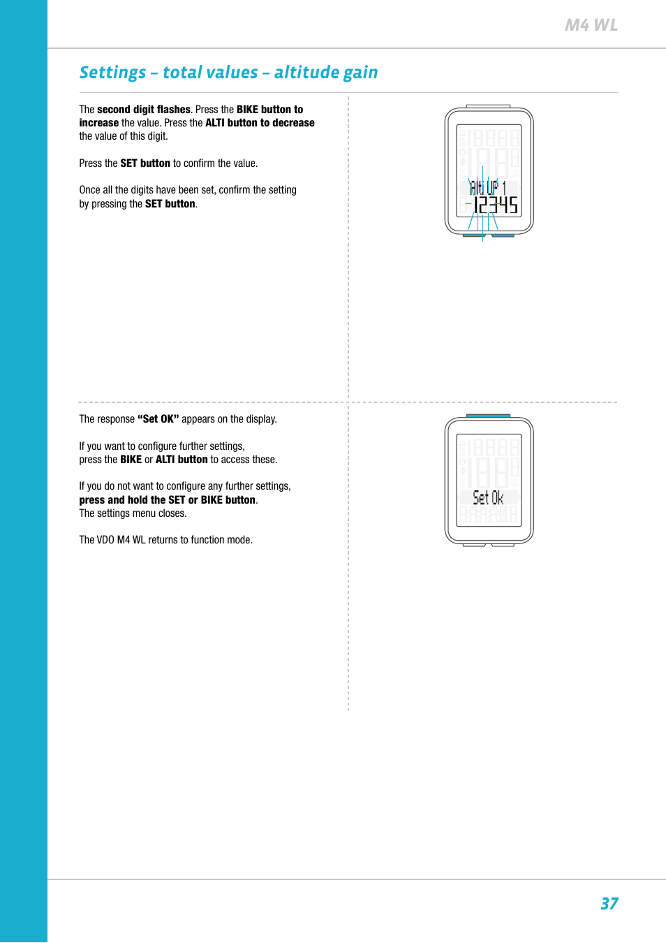 37 m4 wl settings – total values – altitude gain | VDO M4WL User Manual | Page 37 / 54