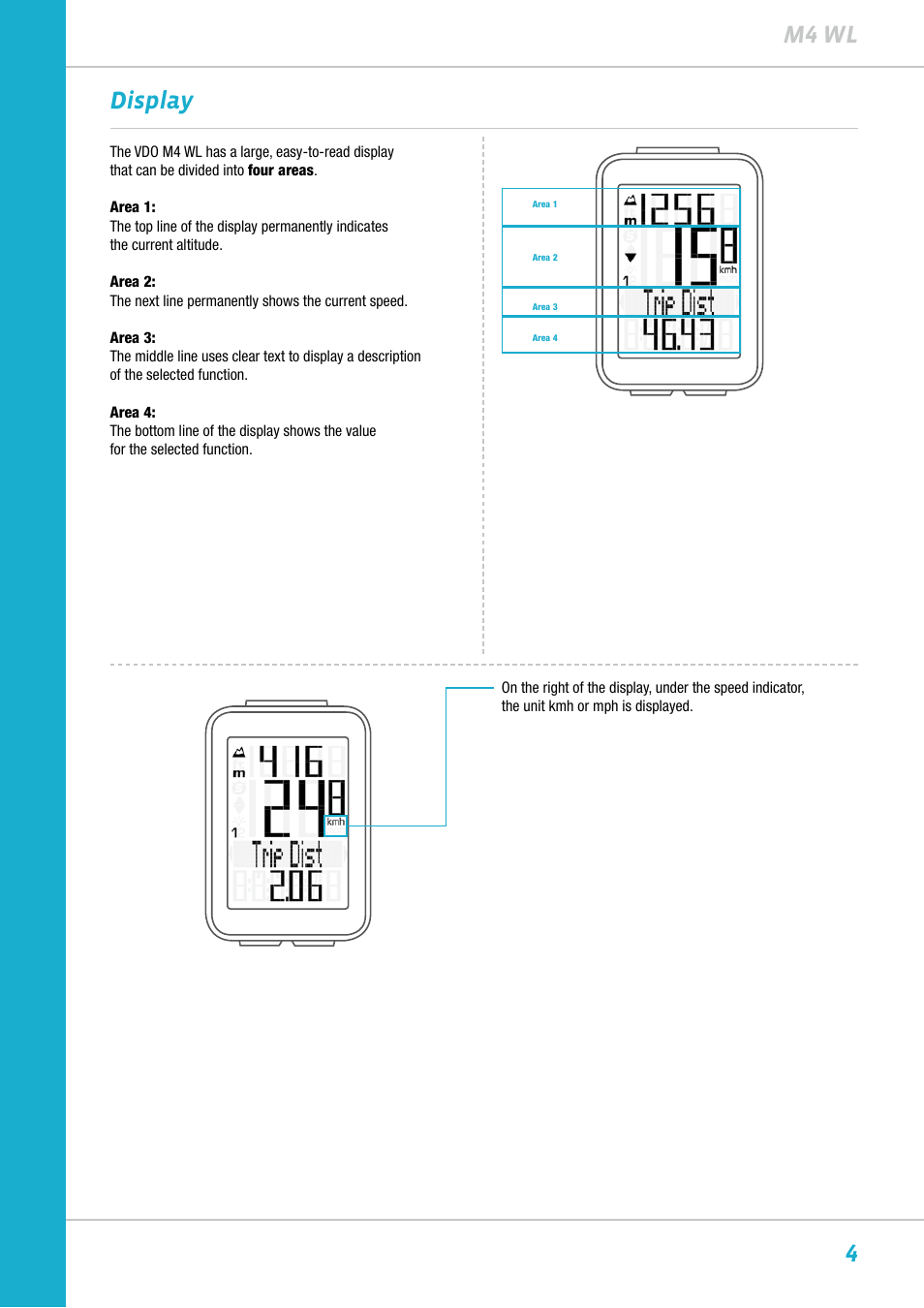 4m4 wl display | VDO M4WL User Manual | Page 4 / 54