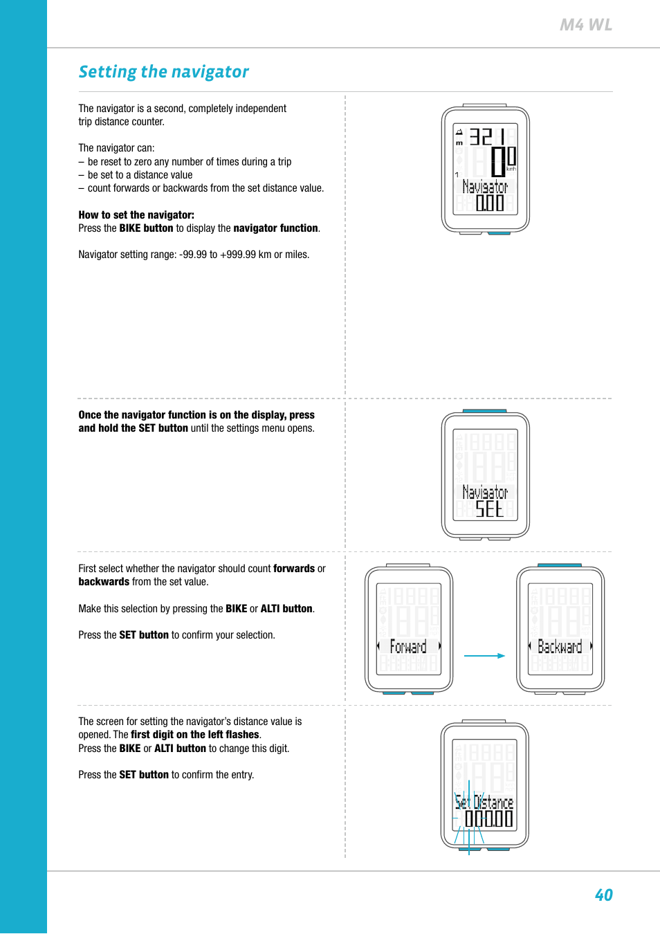 40 m4 wl setting the navigator | VDO M4WL User Manual | Page 40 / 54