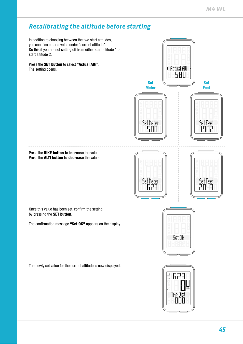 45 m4 wl, Recalibrating the altitude before starting | VDO M4WL User Manual | Page 45 / 54