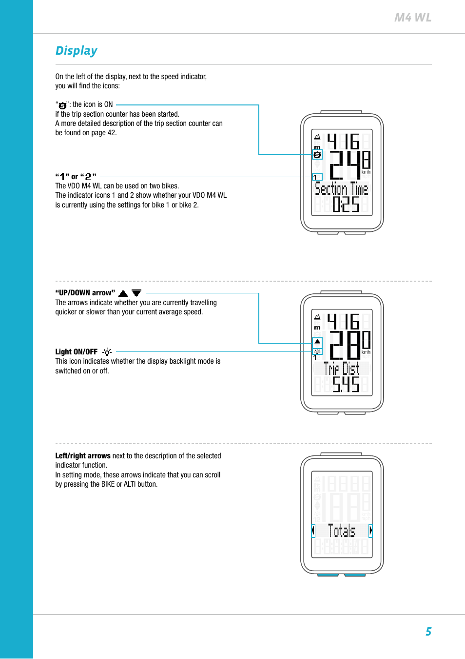 5m4 wl display | VDO M4WL User Manual | Page 5 / 54