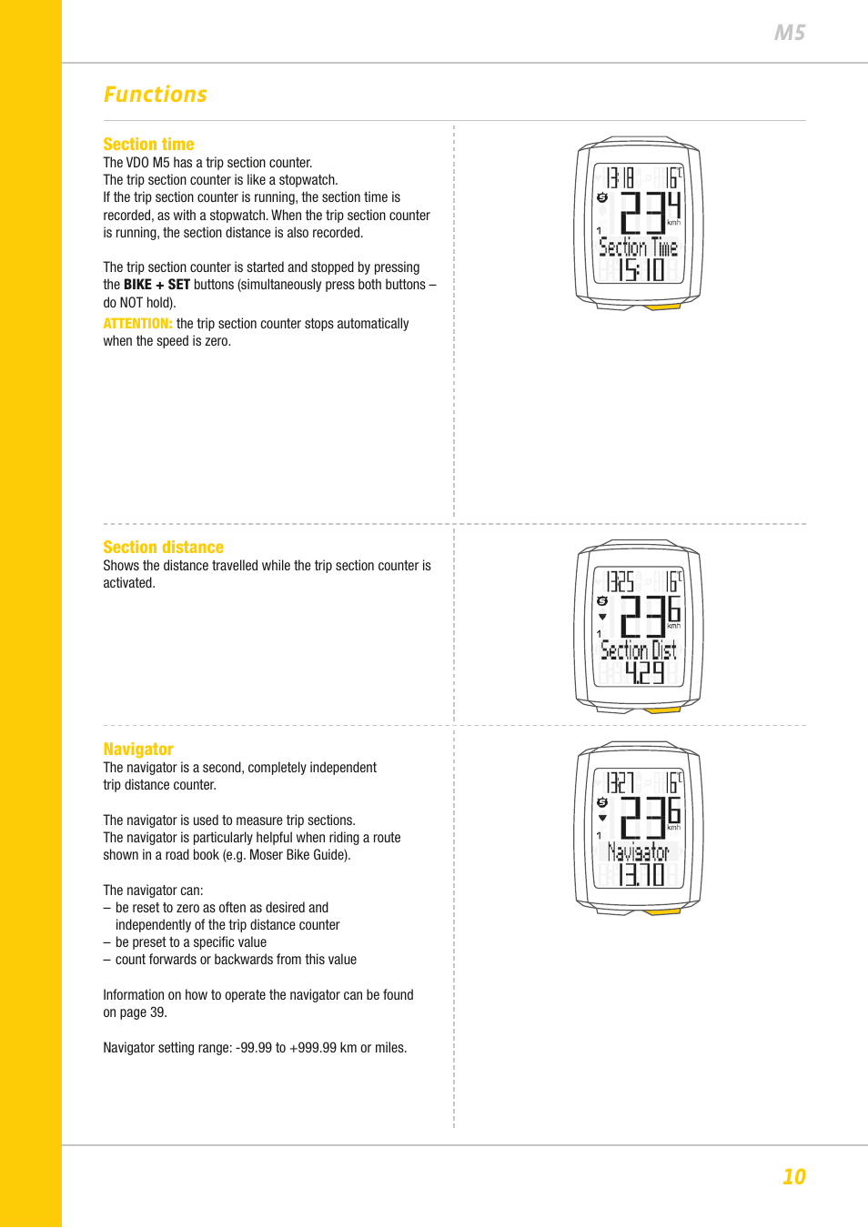 10 m5 functions | VDO M5WL User Manual | Page 10 / 61