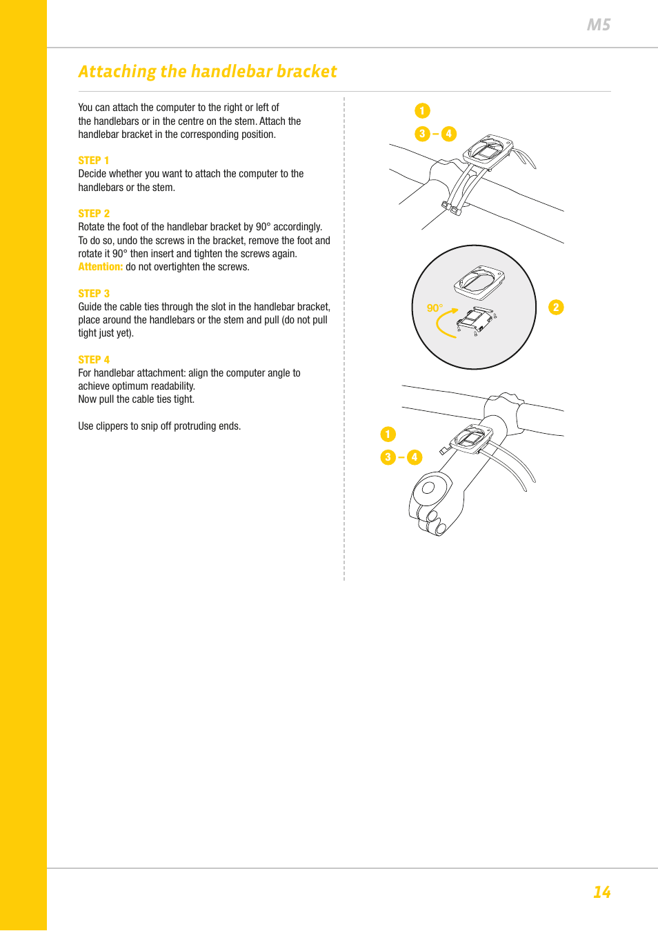 14 m5, Attaching the handlebar bracket | VDO M5WL User Manual | Page 14 / 61