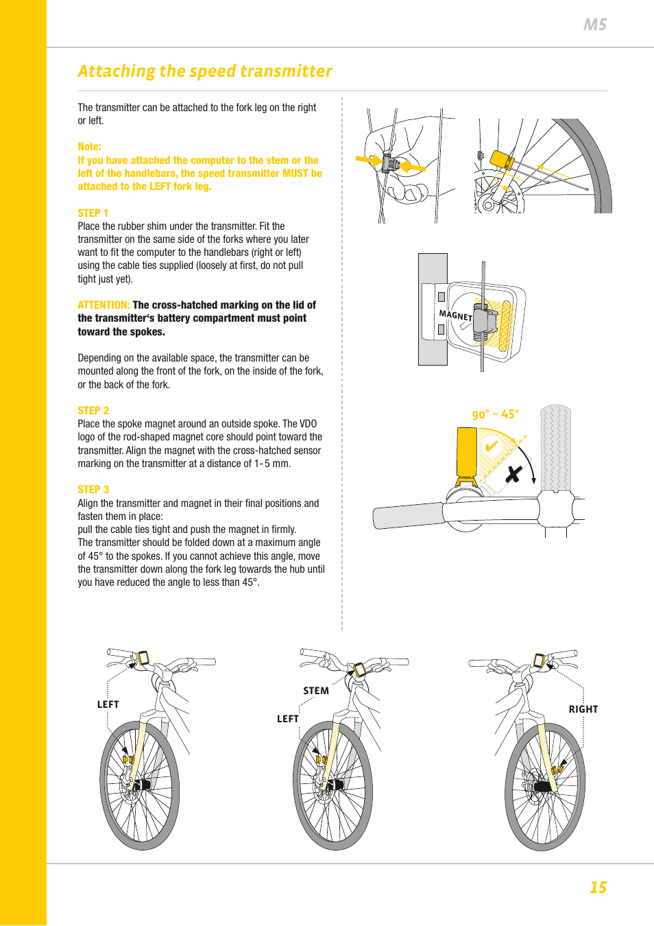 15 m5, Attaching the speed transmitter | VDO M5WL User Manual | Page 15 / 61