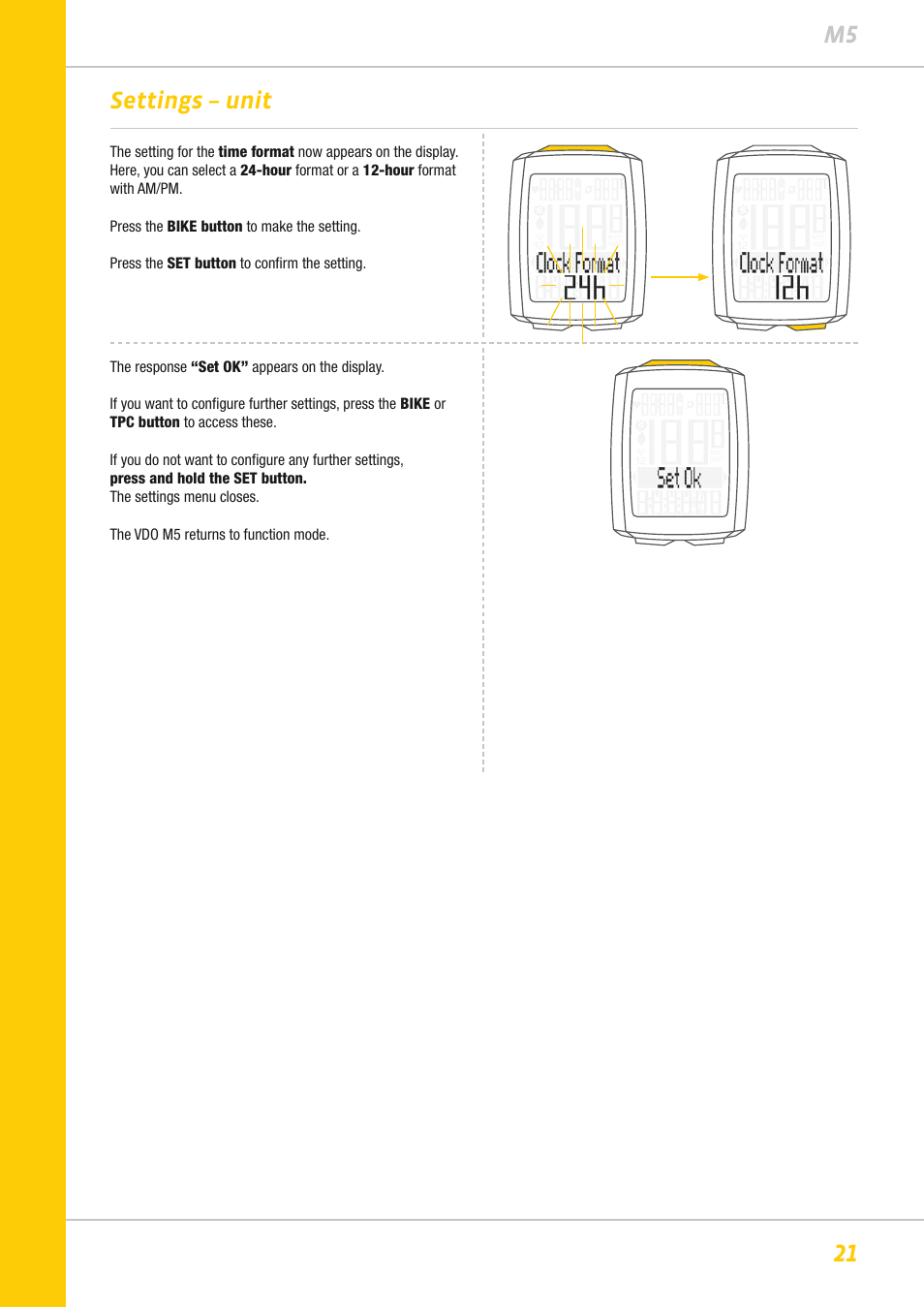 21 m5 settings – unit | VDO M5WL User Manual | Page 21 / 61