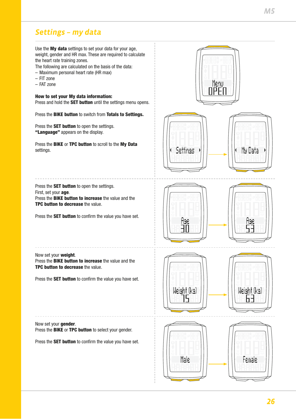 26 m5 settings – my data | VDO M5WL User Manual | Page 26 / 61