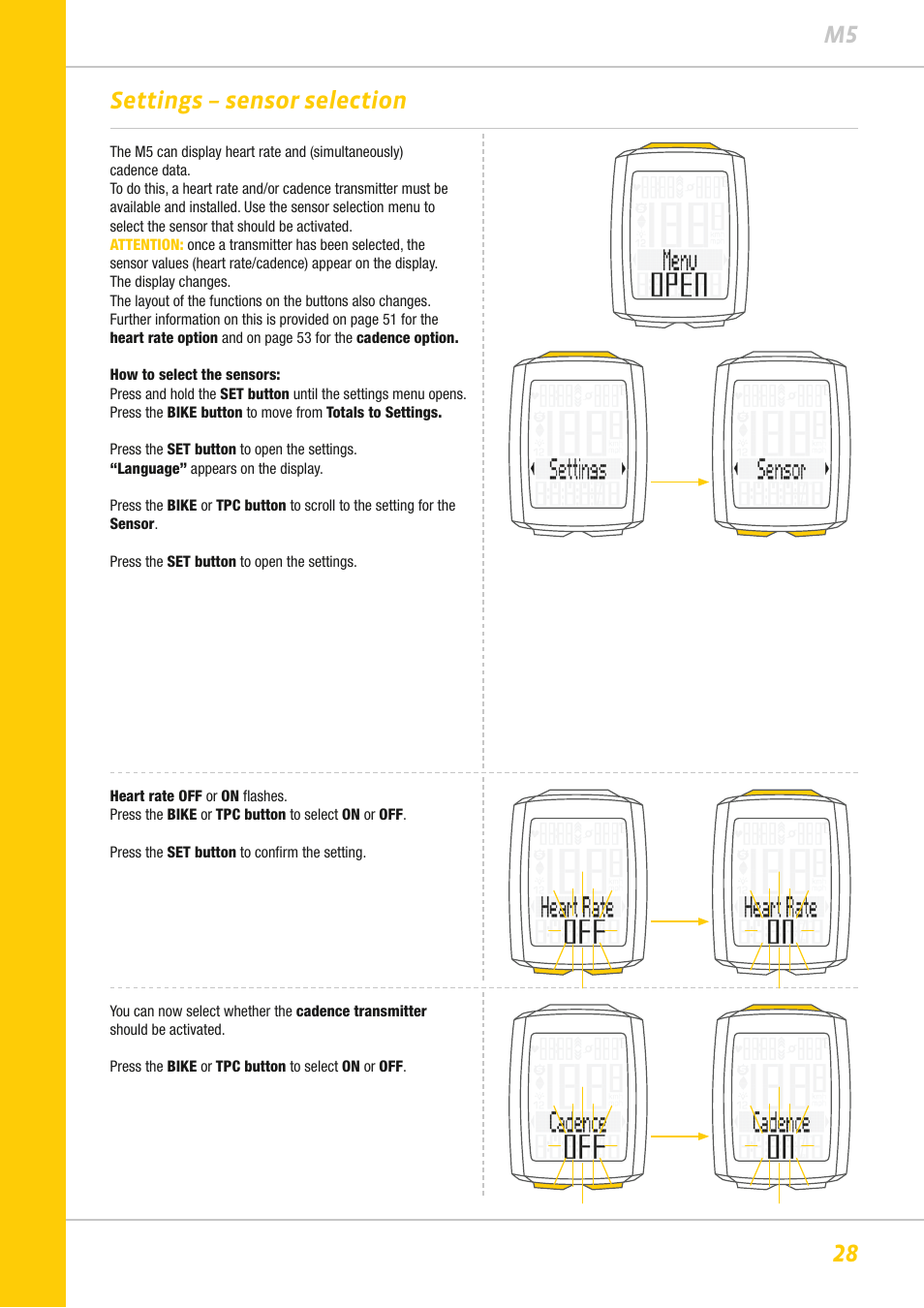 28 m5 settings – sensor selection | VDO M5WL User Manual | Page 28 / 61