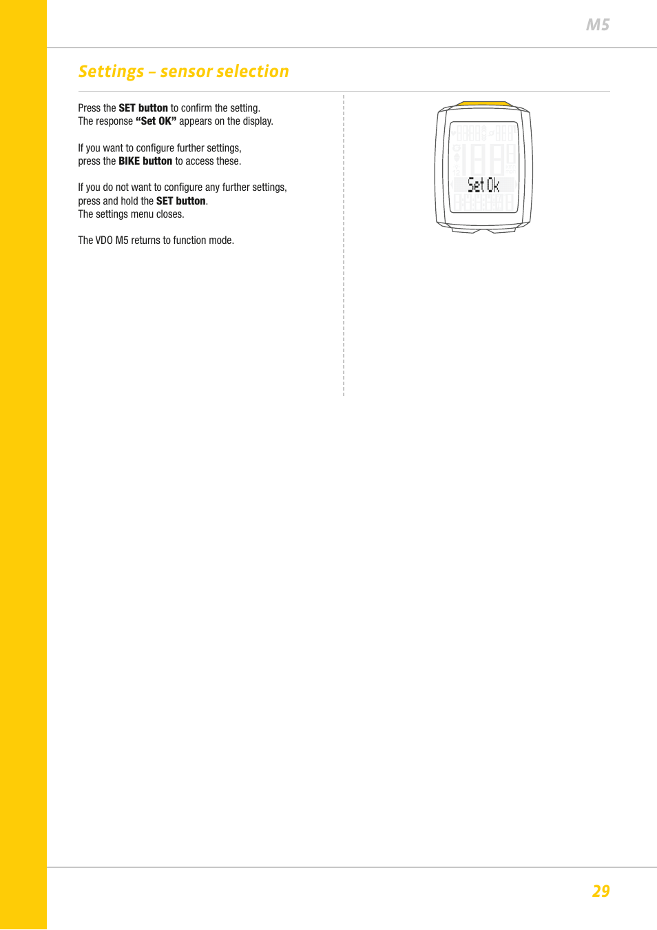 29 m5 settings – sensor selection | VDO M5WL User Manual | Page 29 / 61
