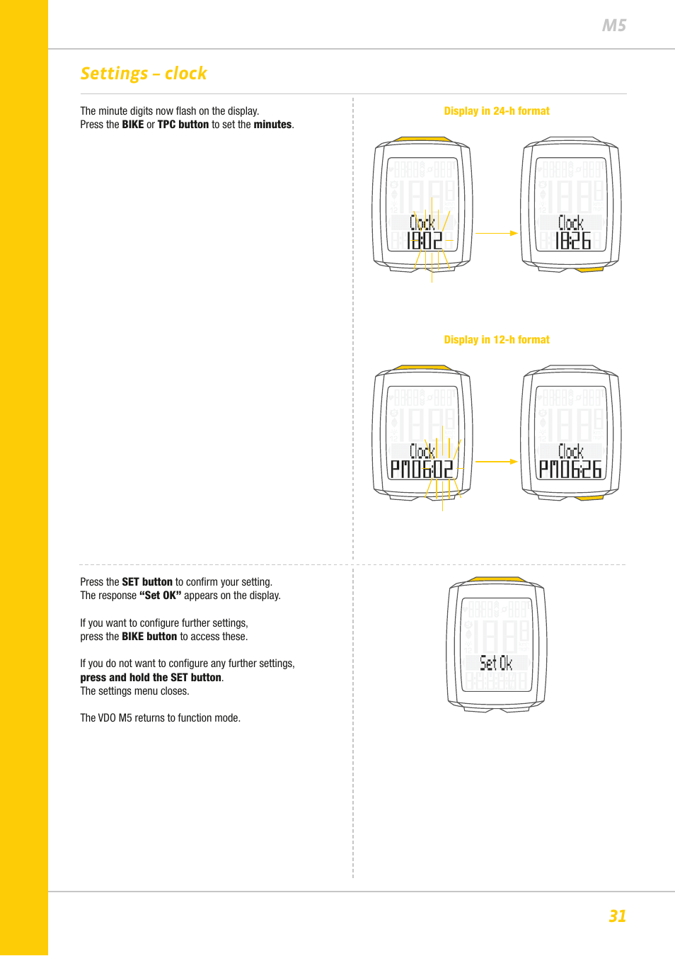 31 m5 settings – clock | VDO M5WL User Manual | Page 31 / 61