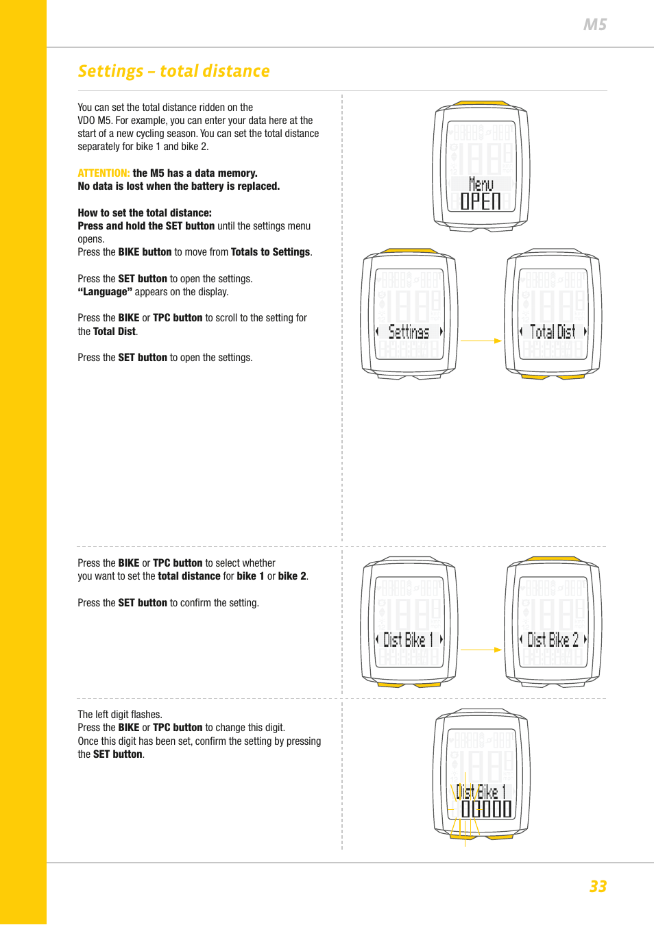 33 m5 settings – total distance | VDO M5WL User Manual | Page 33 / 61