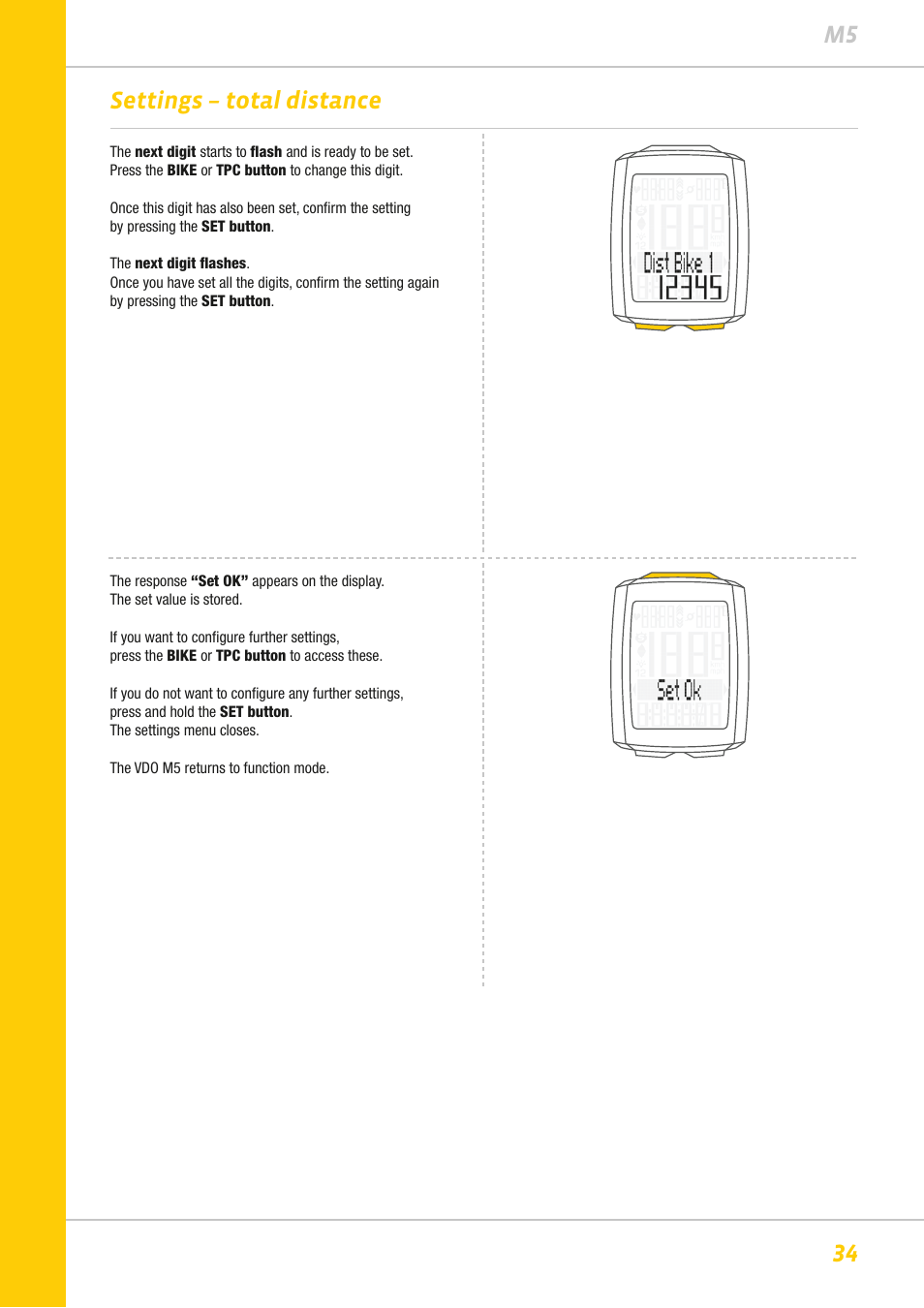 34 m5 settings – total distance | VDO M5WL User Manual | Page 34 / 61