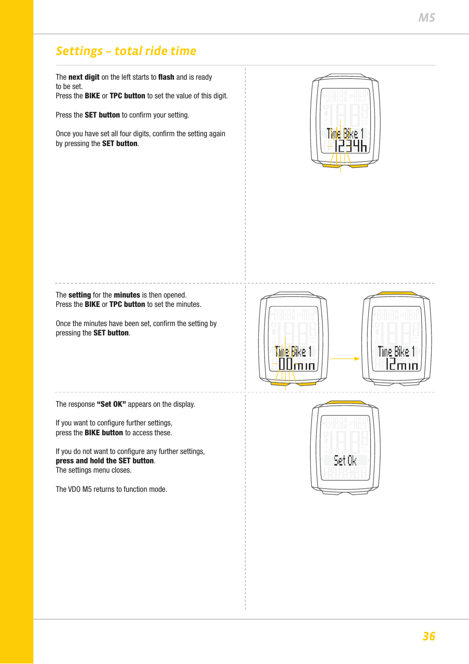 36 m5 settings – total ride time | VDO M5WL User Manual | Page 36 / 61