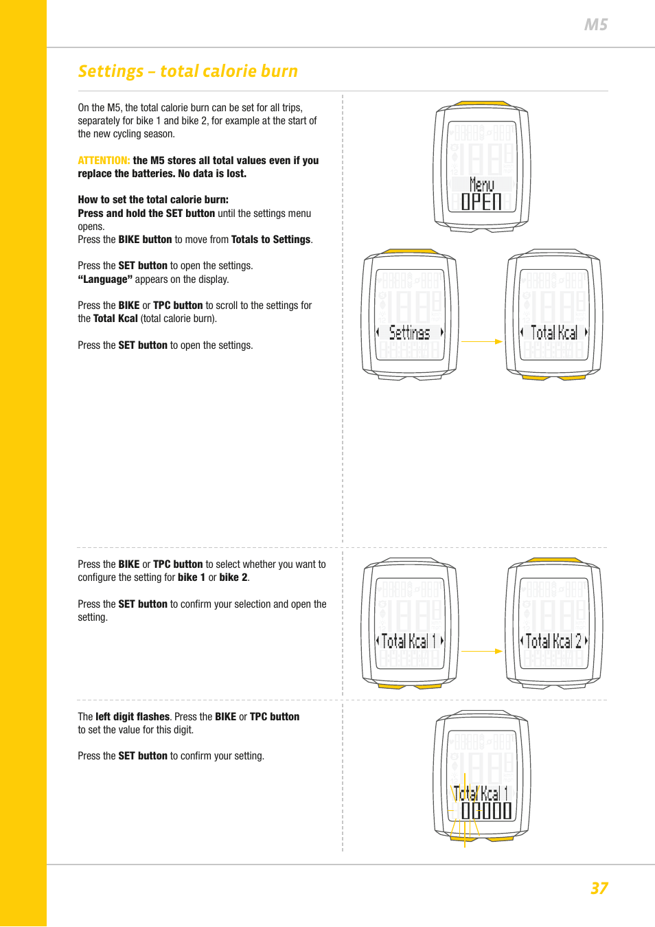 37 m5 settings – total calorie burn | VDO M5WL User Manual | Page 37 / 61