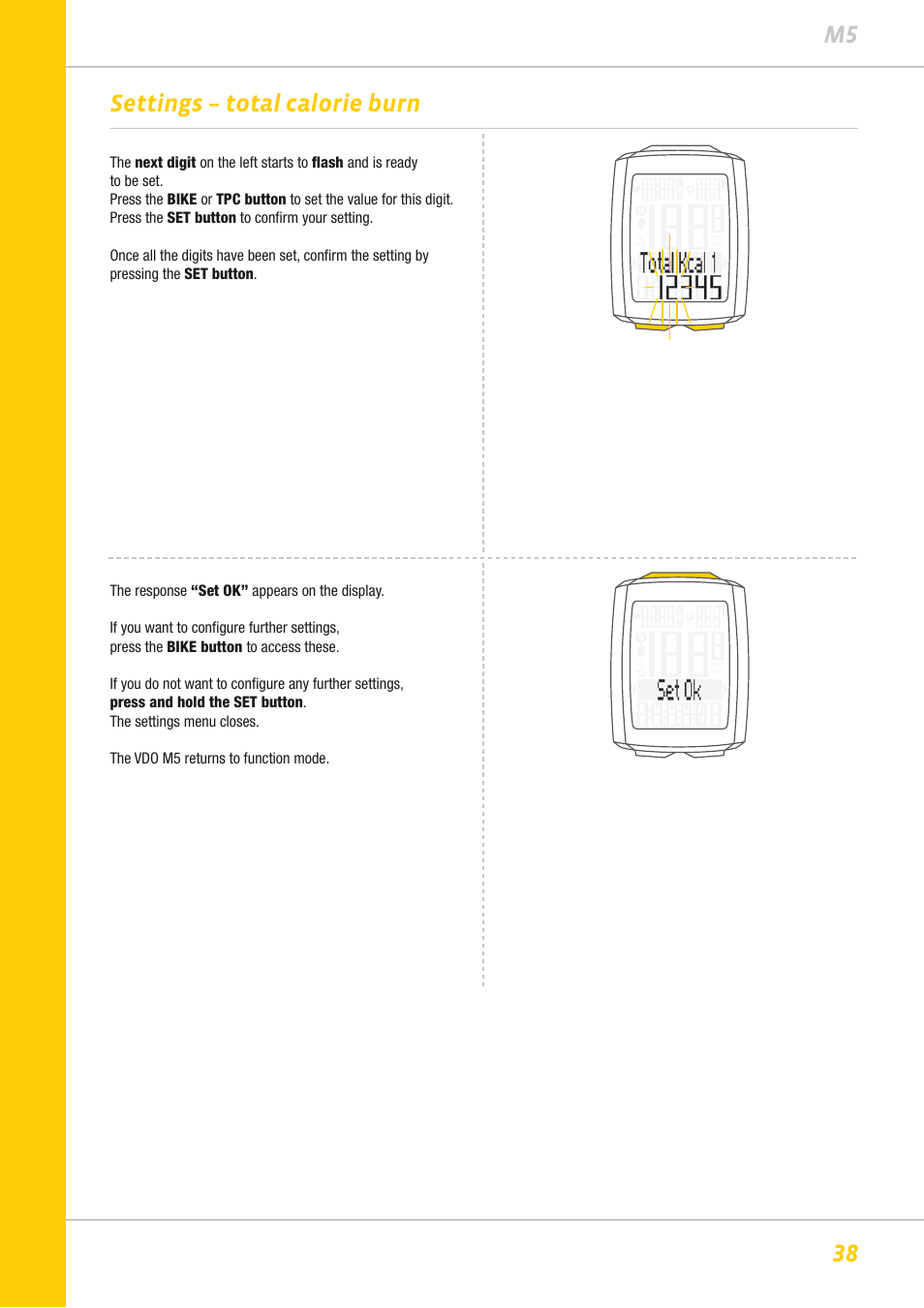 38 m5 settings – total calorie burn | VDO M5WL User Manual | Page 38 / 61