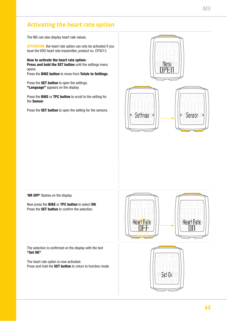 45 m5 activating the heart rate option | VDO M5WL User Manual | Page 45 / 61