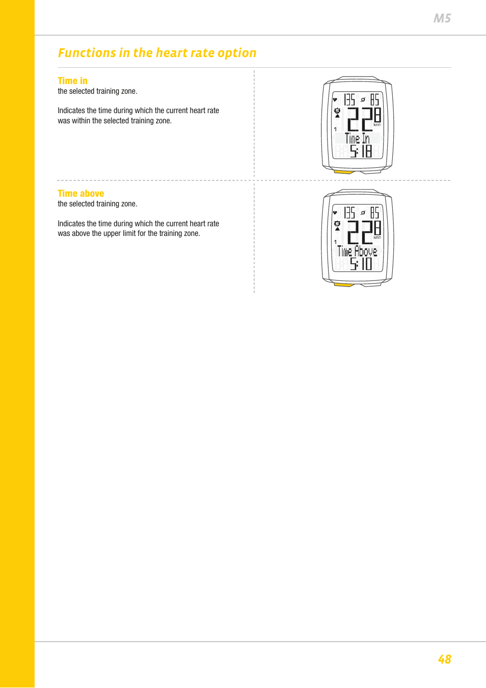 48 m5 functions in the heart rate option | VDO M5WL User Manual | Page 48 / 61