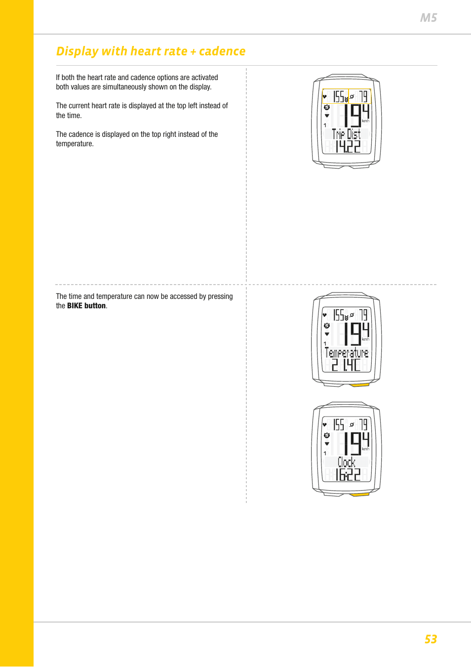 53 m5 display with heart rate + cadence | VDO M5WL User Manual | Page 53 / 61