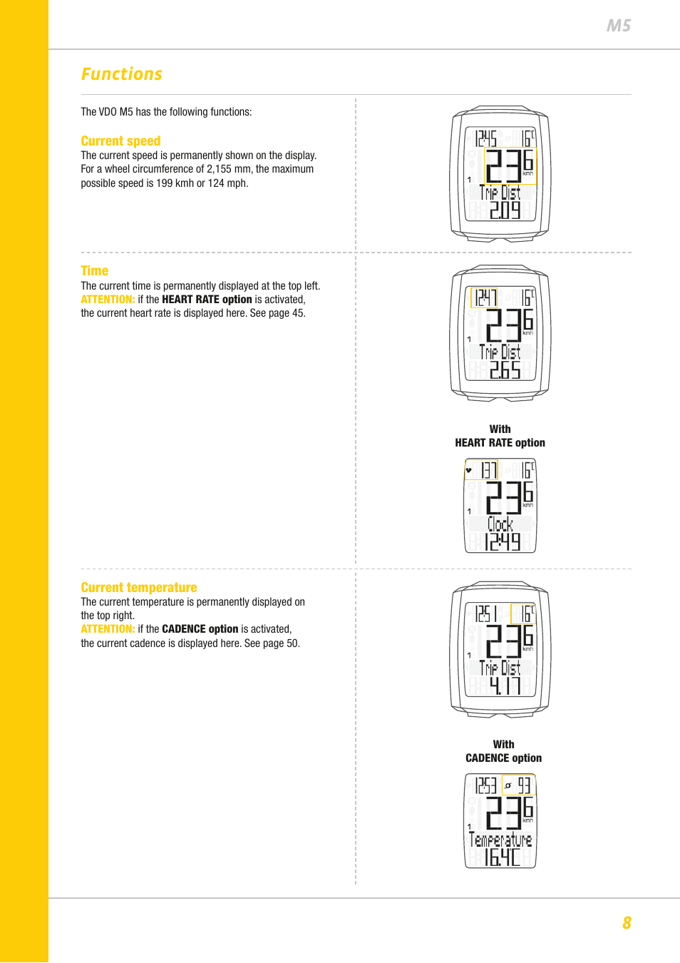 8m5 functions | VDO M5WL User Manual | Page 8 / 61