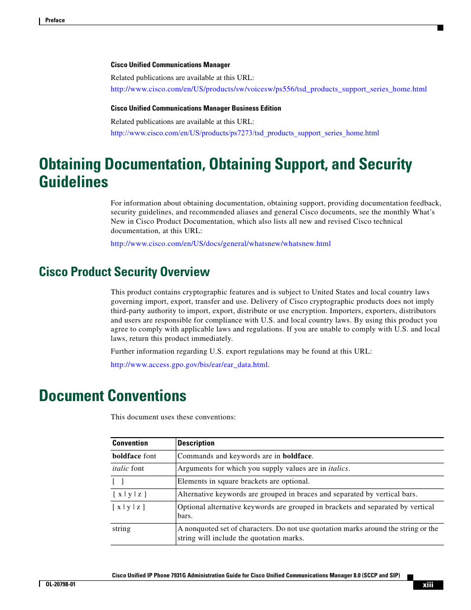 Document conventions, Cisco product security overview | Cisco 7931G User Manual | Page 3 / 4