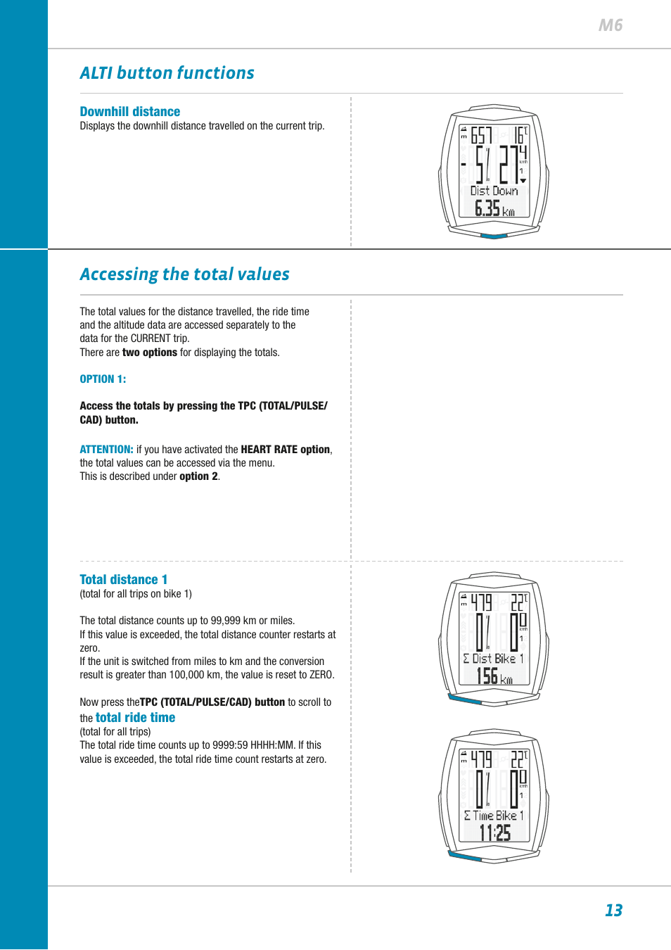 13 m6 alti button functions, Accessing the total values | VDO M6WL User Manual | Page 13 / 87