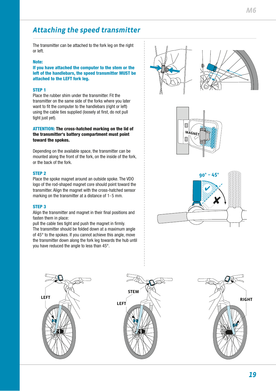 19 m6, Attaching the speed transmitter | VDO M6WL User Manual | Page 19 / 87