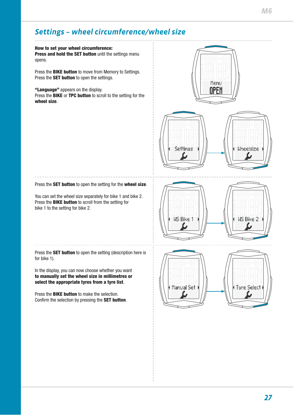 27 m6 settings – wheel circumference/wheel size | VDO M6WL User Manual | Page 27 / 87