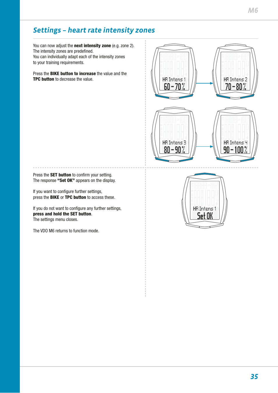 35 m6 settings – heart rate intensity zones | VDO M6WL User Manual | Page 35 / 87