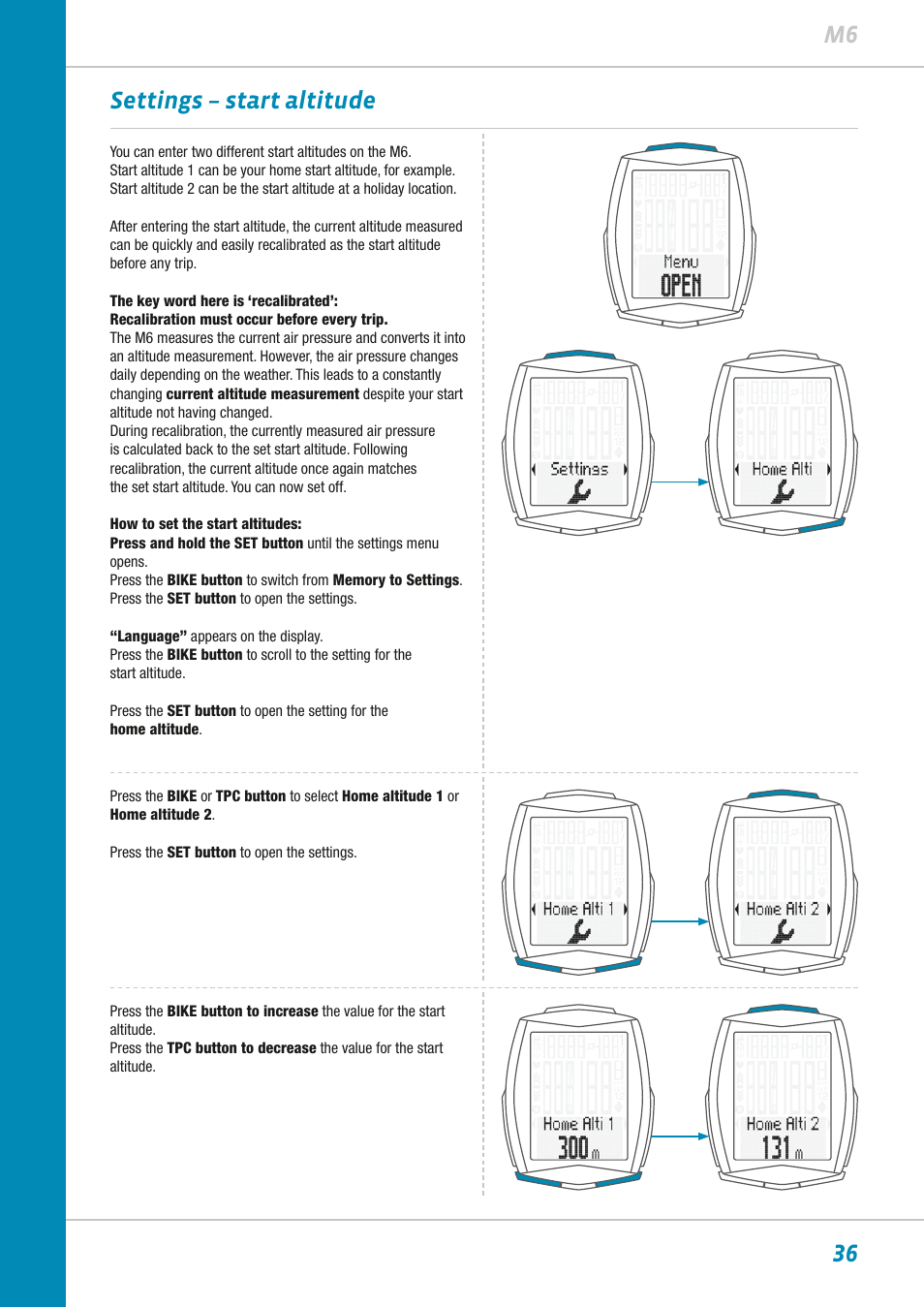 36 m6 settings – start altitude | VDO M6WL User Manual | Page 36 / 87