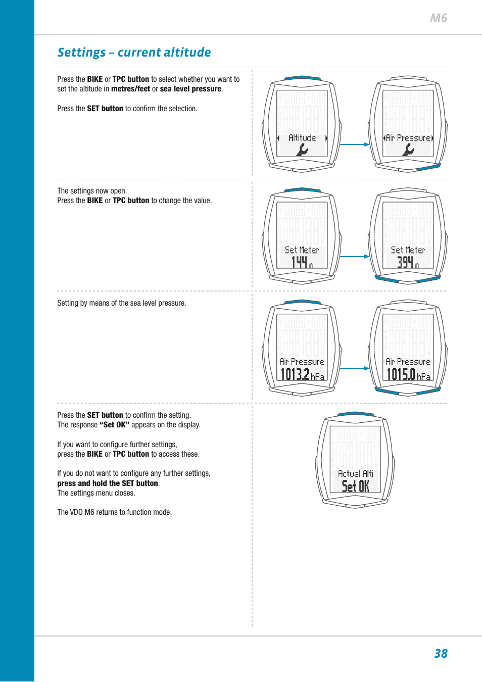 38 m6 settings – current altitude | VDO M6WL User Manual | Page 38 / 87