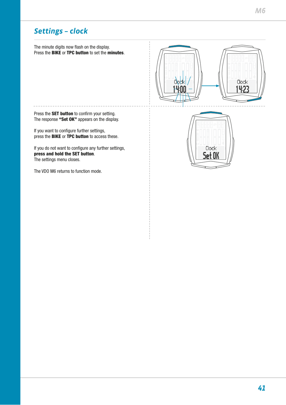 41 m6 settings – clock | VDO M6WL User Manual | Page 41 / 87