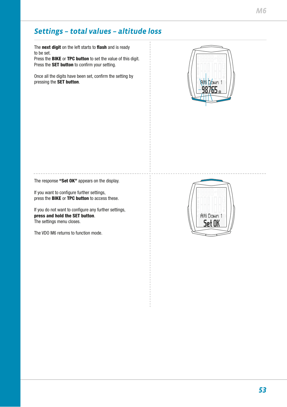 53 m6 settings – total values – altitude loss | VDO M6WL User Manual | Page 53 / 87